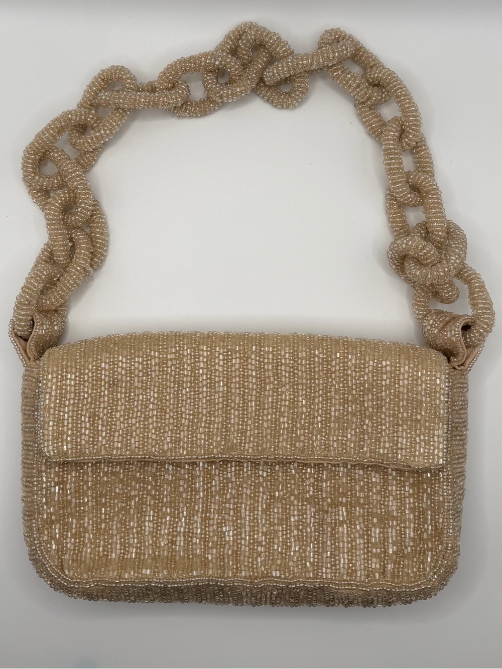 Anthropologie Fiona Beaded Shoulder Bag Champagne Gold Chain Edition